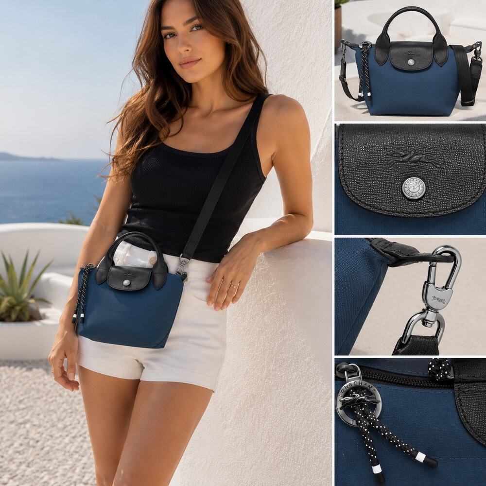 Longchamp Le Pliage Xtra XS Navy Crossbody Bag NWT Nylon Leather Trim NWT - Picture 2 of 9